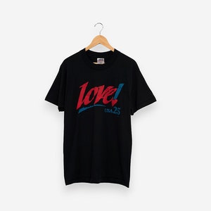 Camiseta vintage de los años 90 con la frase "Love! USA 25" del Servicio Postal de los Estados Unidos, con costuras simples, talla grande