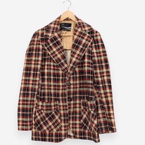 vintage jaren 70 geruite Montgomery Ward corduroy blazer met kraag maat 38