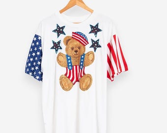 vintage 90s patriotic american flag teddy bear single stitch t-shirt size x-large