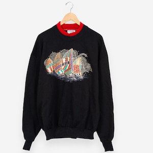 vintage 90s black morning sun nautical sailboat ocean pullover double crewneck sweatshirt size xl