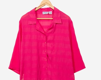 Blusa vintage de los 90, rosa fucsia, estilo Joanna, fruncida, de manga larga, talla petite grande.