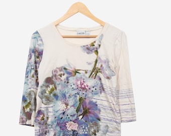 vintage y2k chicos sprookjesachtig romantische T-shirt met bloemenkralen en lange mouwen maat Small