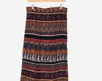 vintage 90s paisely and floral ethnic print bohemian festival skirt size 14