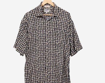 vintage 90s abstract geometric brush stroke button down shirt size xl