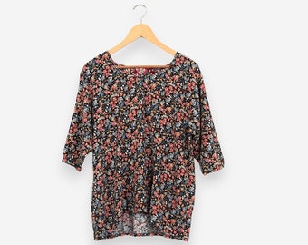 vintage 90s black floral grunge handmade blouse size x-large