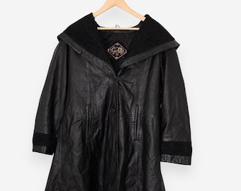 vintage 90s black leather gothic trench coat size small