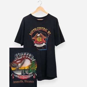 vintage jaren 90 zwart South Central Wisconsin enkele steek cutter harley davidson eagle biker motorfiets T-shirt maat x Large