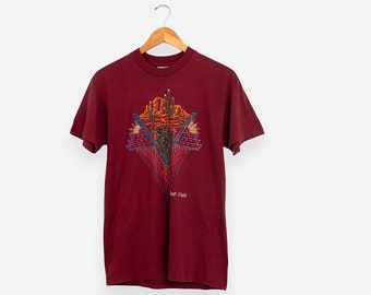 90年代ヴィンテージ、バーガンディ、フォートワース、デザートカクタス、シングルステッチTシャツ、サイズM