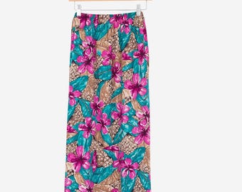vintage 90s tropical hawaiian flower print spring summer midi skirt size medium-large