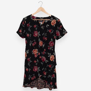 Vintage 90s Floral Sun Dress: Black Bohemian Midi Dress, Size 10