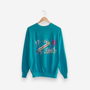 vintage 80s blue party pullover jeweled birthday celebration sweatshirt size x-large