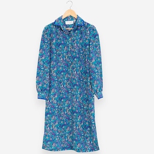 vintage 80s blue paisely and psychedelic floral print shrader sport bohemian shift dress size large