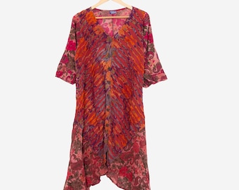 vintage jaren 90 boho eclectisch paisley en bloemig kunstgaas Indiaas katoenen gaas jurk maat medium