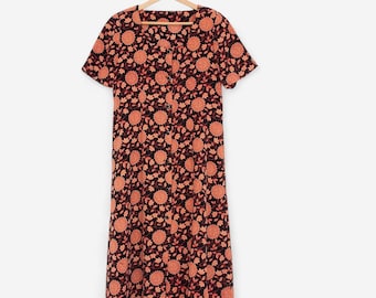Vestido de verano de los 90 con estampado floral geométrico – Estilo bohemio con botones, talla M/L