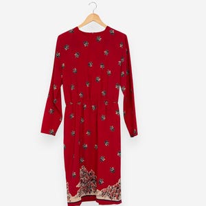 vintage 90s red floral print long sleeve a-line bedford fair midi dress size 12