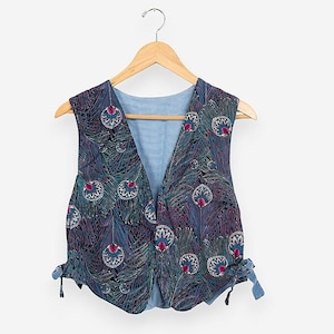 vintage 90s denim peacock print jean vest size small