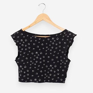 vintage 90s black cat paw print crop top size small