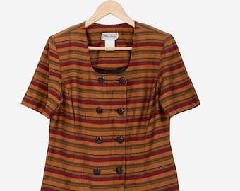 vintage 90s miss dorby striped short sleeve bohemian blouse size 10