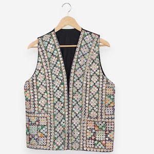 vintage 70s mirrored bohemian festival waistcoat vest size large