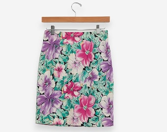 vintage 90s white floral grunge mini hibiscus skirt size small