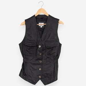 vintage jaren 90 zwart leer via max leren button-down bodywarmer maat large