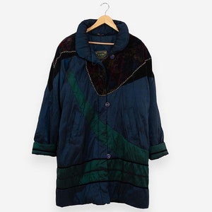 vintage 90s navy blue zip up velvet floral windbreaker jacket/coat size large