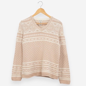 vintage 90s v-neck bohemian geometric print beaded pullover winter sweater size large