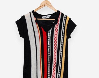 vintage 70s striped geometric short sleeve lightweight bohemian pullover sweater size x-small
