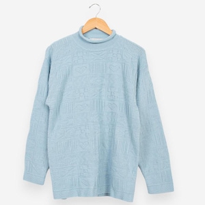 vintage 90s light blue heart & geometric print knit collared pullover winter sweater size medium