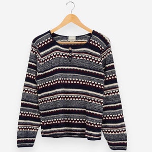 Vintage 90s Geometric Striped Sweater: Coogi Style Acrylic Knit