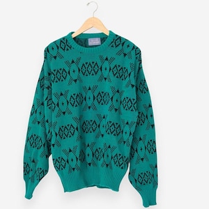 vintage green southwestern tribal print knit cozy winter pullover sweater size large