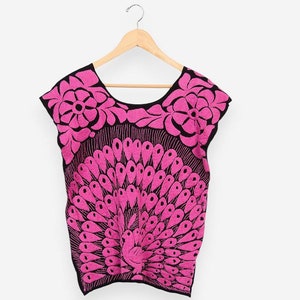 vintage 70s black and pink embroidered peacock bohemian hippie festival tank top size large