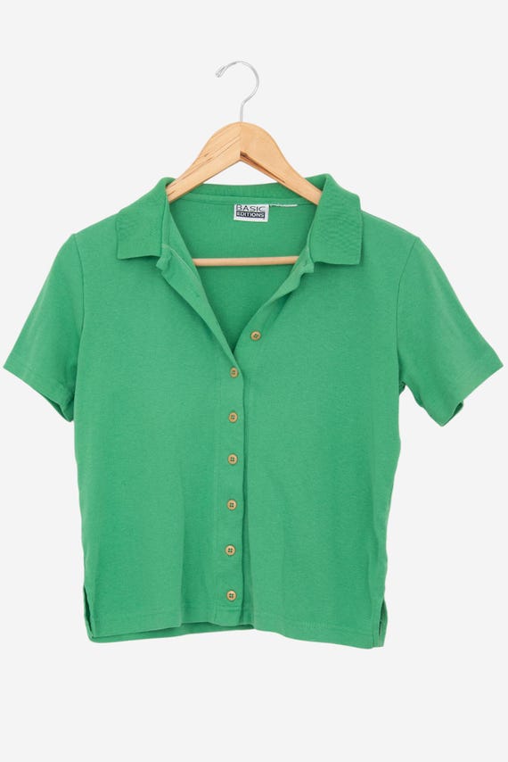 vintage 90s green basic editions button down shor… - image 2