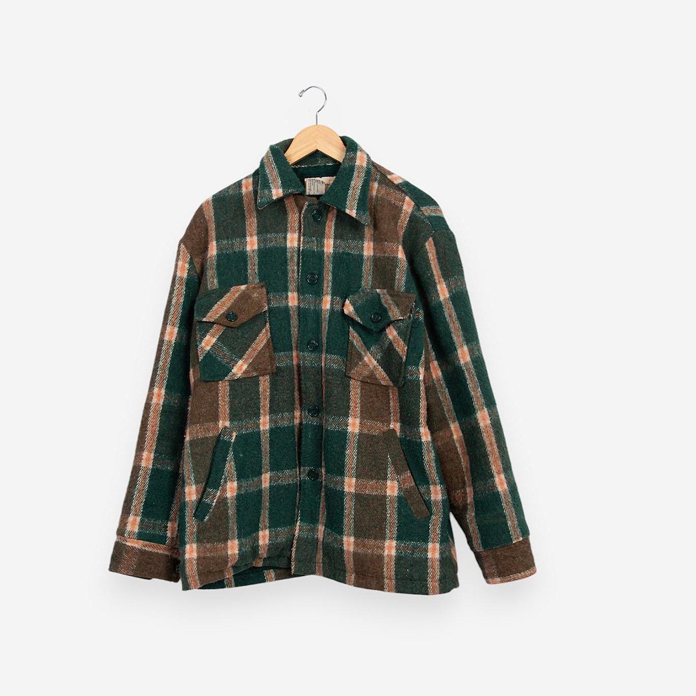 Vintage 70s Mervyns Mens Collection Plaid Reprocessed Wool Button