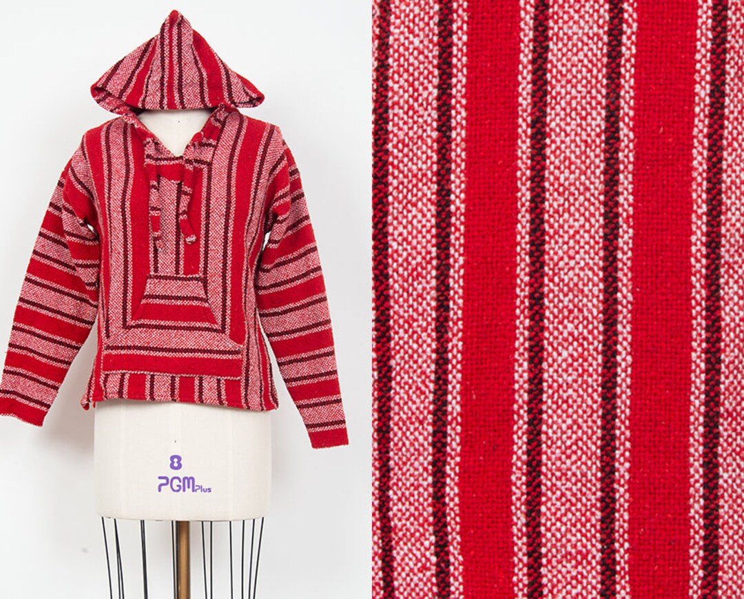 Vintage 90s/y2k Red Drug Rug Baja Mexican Blanket Hoodie Etsy
