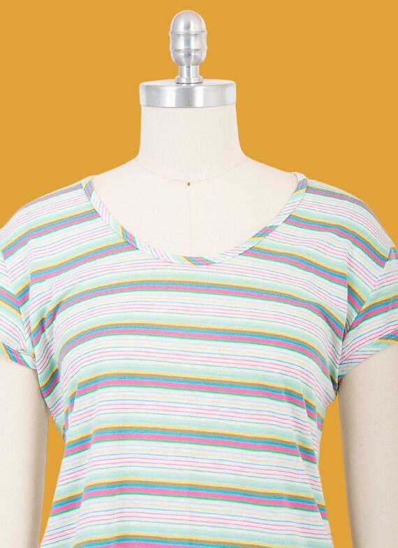 vintage 70s pastel color striped short sleeve shi… - image 3