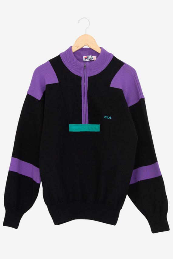 Vintage 80s FILA Black and Purple Knit Pullover Ski Sweater - Etsy