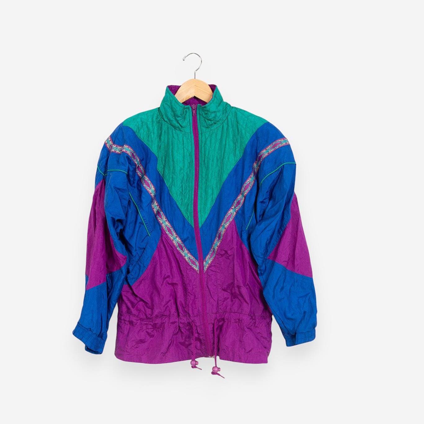 Vintage 90s Grunge Color Block Zip up Athletic Windbreaker Jacket