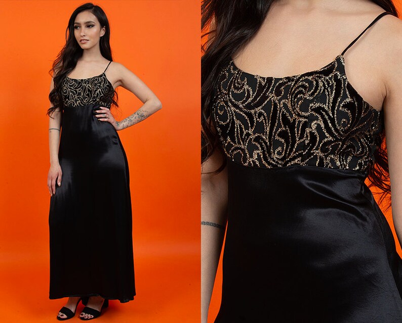 vintage black spaghetti strap evening dress by eminance vintage 90s black party dress size small
