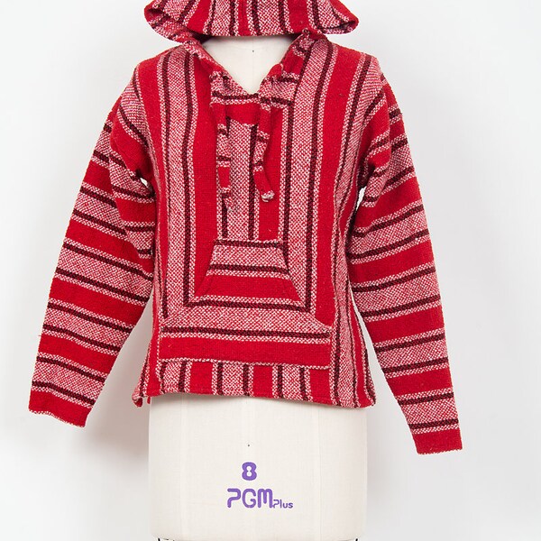 vintage 90s/y2k red drug rug baja mexican blanket hoodie sweater size medium