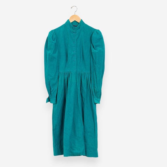 Vintage 90s Turquoise Corduroy Partial Button Long Sleeve Western Dress Size Small Vintage 90s Turquoise Corduroy Partial Button Long Sleeve Western Dress Size Small