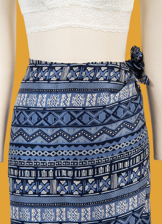 vintage 90s tribal print bohemian silk wrap skirt… - image 3