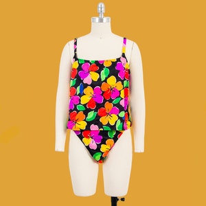 vintage 90s DEADSTOCK black and rainbow floral tankini bathing suit size 1x