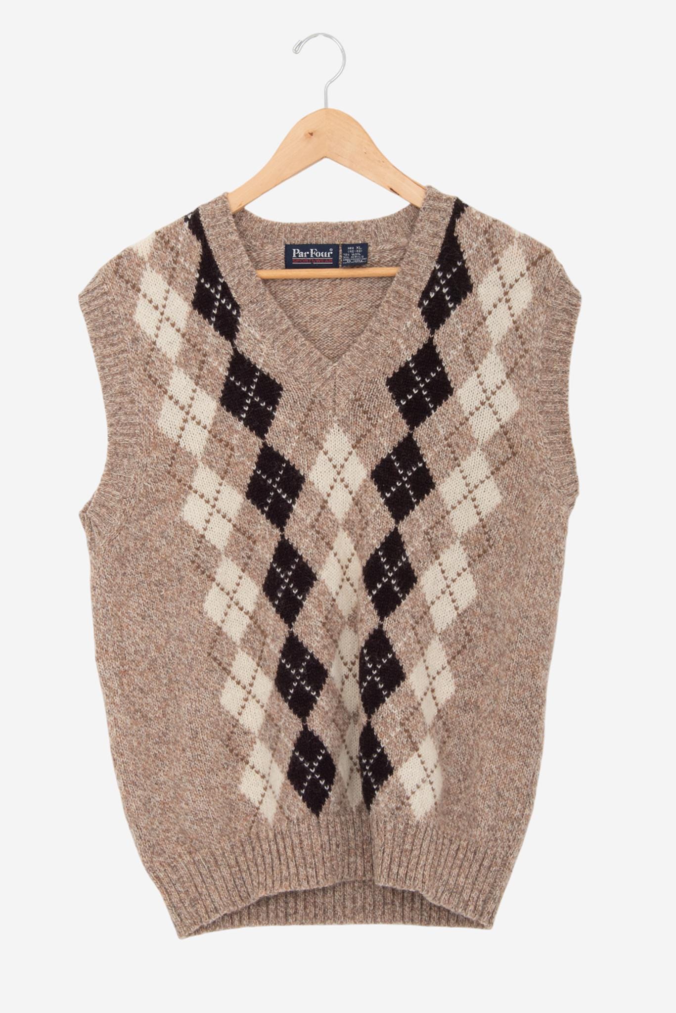 Vintage 90s Argyle Print Wool Knit Preppy Grandpa Sweater Vest