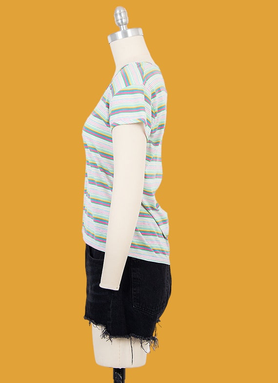 vintage 70s pastel color striped short sleeve shi… - image 5