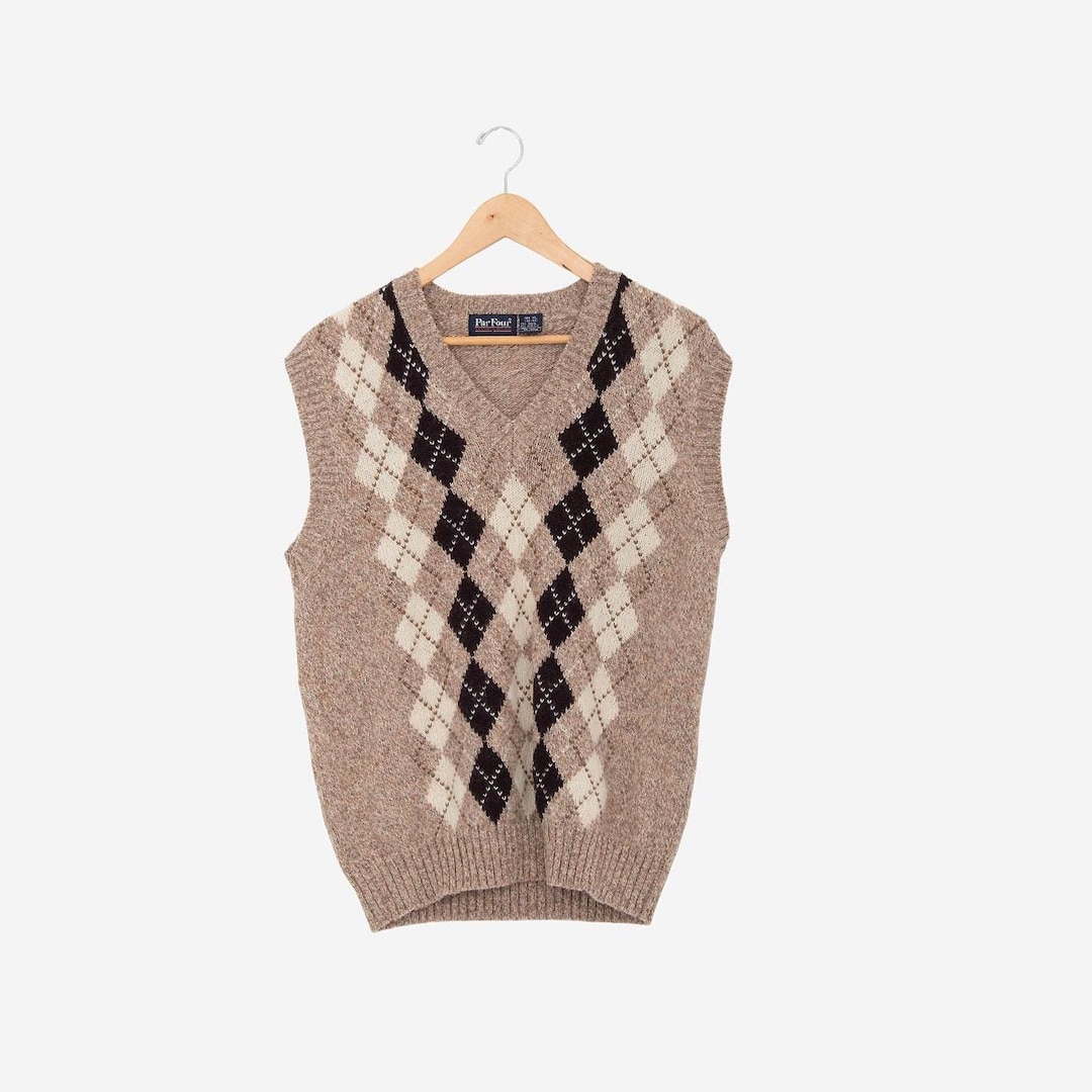 Vintage 90s Argyle Print Wool Knit Preppy Grandpa Sweater Vest