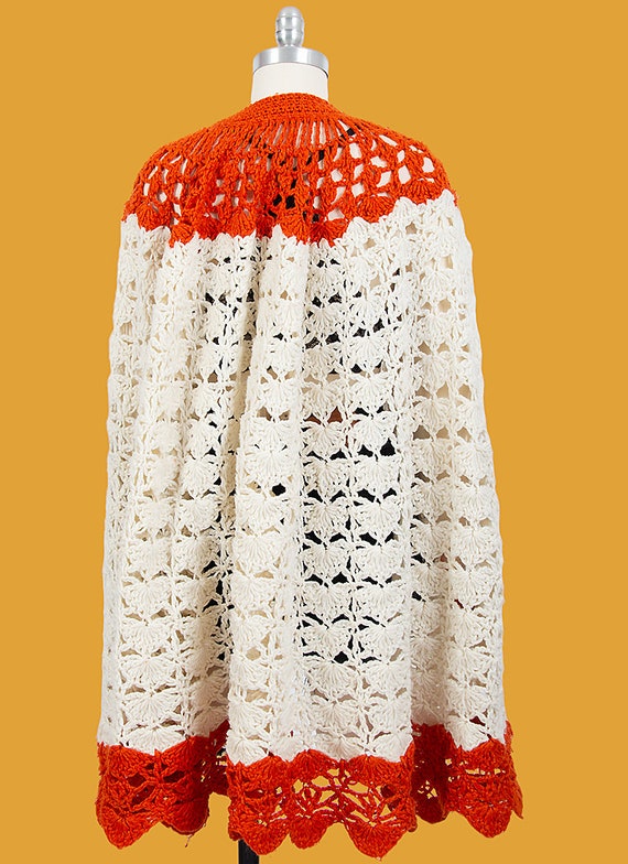 vintage 70s cream and orange bohemian knit button… - image 7