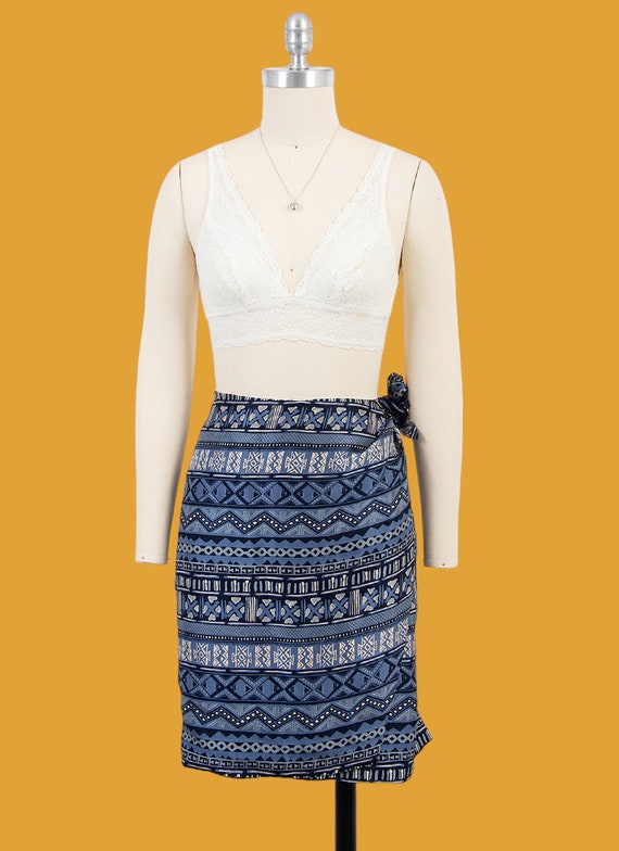 vintage 90s tribal print bohemian silk wrap skirt… - image 2