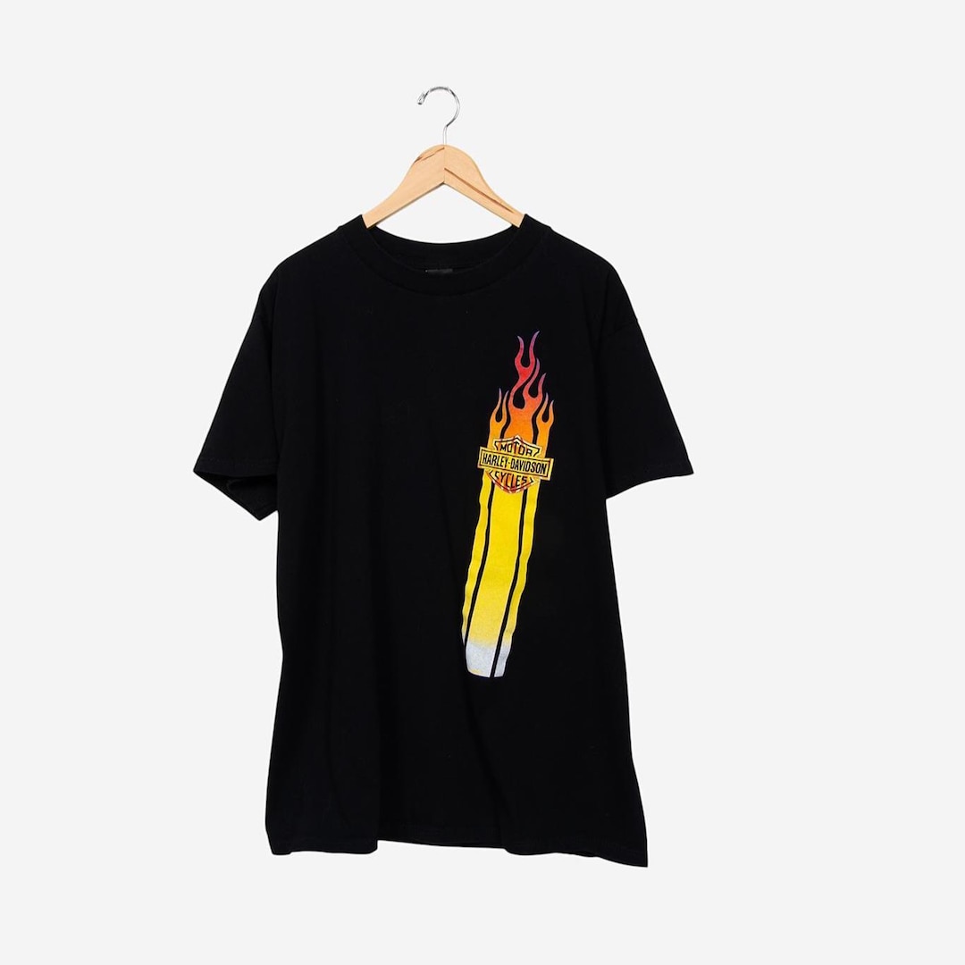 Vintage 90s Black Harley Davidson Flame T-shirt Size Xl - Etsy