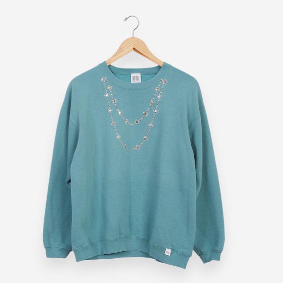 Vintage 90s Blue Russell Athletics Jeweled Pullover Crewneck 